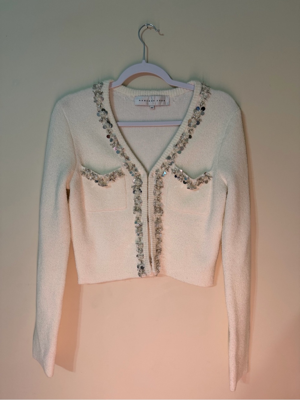 Endless Rose Cream Embellished V-Neck Cardigan